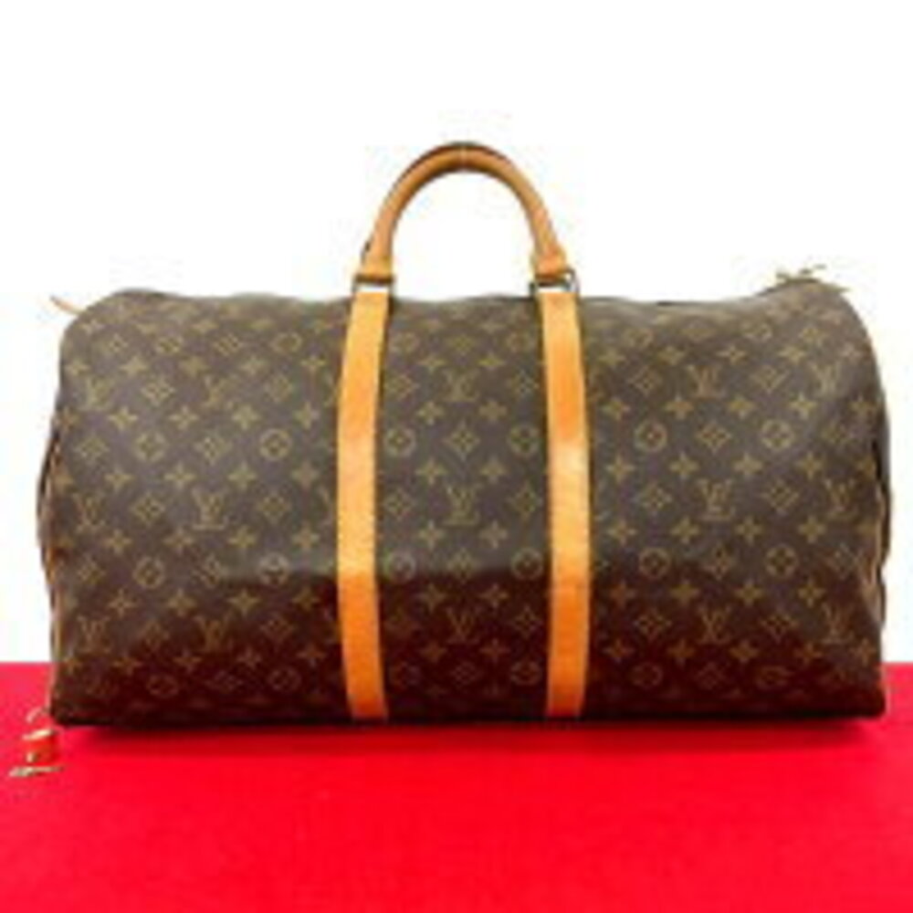 Louis Vuitton Keepall Monogram Leather Boston Bag Travel Handbag Brown